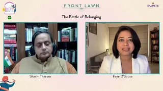 Dr Shashi Tharoor with Faye D'Souza discussing "The Battle Of Belonging" at Jaipur lit Fest