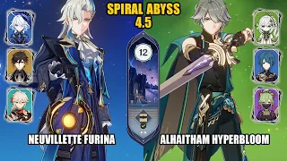 (F2P) Neuvillette Furina & Alhaitham Hyperbloom | Spiral Abyss 4.5 - Floor 12 | Genshin Impact