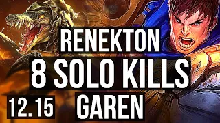 RENEKTON vs GAREN (TOP) | 8 solo kills, 2.3M mastery | NA Diamond | 12.15