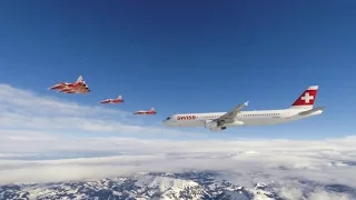 Patrouille Suisse and Swiss Airbus A321 Lauberhorn 2016