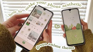 how to make your phone aesthetic✨ pastel green theme | anime aesthetic🌿
