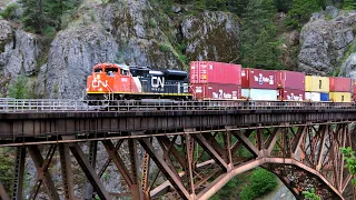 Train Action At The Famous Cisco Bridges! A Pair Of Railroad Bridges Crossing Over The Fraser Canyon