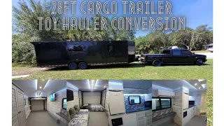 28 ft cargo trailer to toy hauler camper conversion. mini split short version walk through.