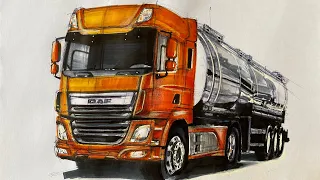 Drawing DAF Semi Truck