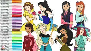 Disney Princess Color Swap Coloring Book Compilation Belle Elena Raya Ariel Mulan Elsa Anna Snow