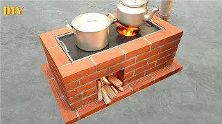 How to make a 2 in 1 wood stove with red bricks and cement