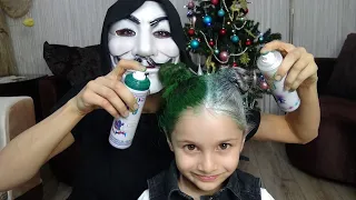 Lina Annesinden Gizli Saçlarını Yeşil ve Beyaza Boyattı Annesine Yakalandı | Funny Kids video