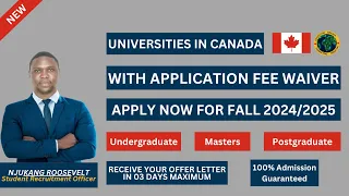 UNIVERSITIES IN CANADA WITH ZERO APPLICATION FEE FOR INTERNATIONAL STUDENTS / HIGH ACCEPTANCE RATE