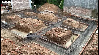 Technique Of Building A Solid House Foundation With Solid Steel And Hand-Mixed Concrete