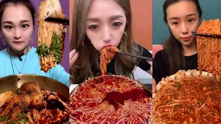 Chinese Mukbang:🍜 ASMR SPICY ENOKI MUSHROOM MUKBANG 먹방 (No Talking) #001