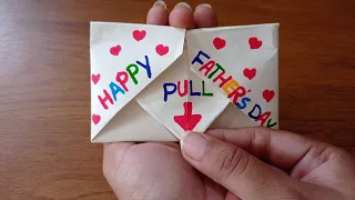 DIY - Surprise massage card for father's day || pull tab origami envelope card || father's day card