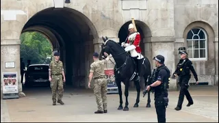 POLICE OFFICERS RUSH ask for help while the king’s horse is TERRIFIED