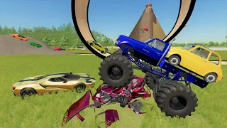 Stuntman crushes car with Monster truck | Farming Simulator 22