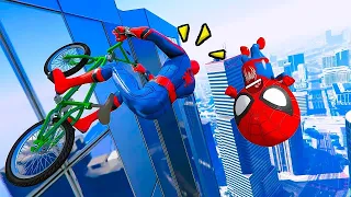 HOMEM ARANHA E SEU FILHO NAS MANOBRAS DE BICICLETA NO GTA 5 !!! O FILME