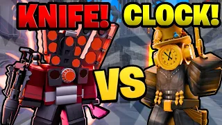 KNIFE UPGRADED TITAN SPEAKERMAN VS CLOCKWOMAN! (Toilet Tower Defense)!