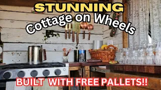 Van Tour: Stunning cottage camper van built w/free wood pallets!!