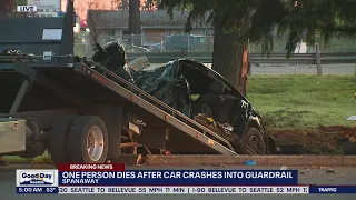 1 killed after car crashes into guardrail in Spanaway | FOX 13 Seattle