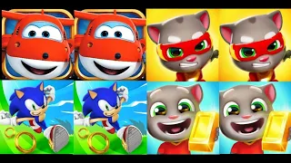 Talking Tom Hero Dash vs Talking Tom Gold Run vs Super Wings Jett Run vs Sonic Dash