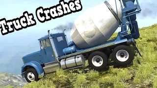 BeamNG Drive - Trucks Falling Off a Cliff Simulation