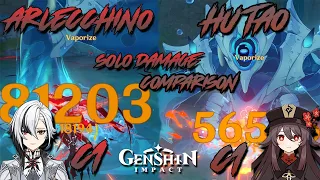 Arlecchino C1 VS Hu Tao C1 Solo Damage Comparison ! Who's The Better Pyro DPS? | Genshin Impact