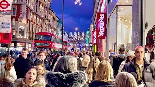 London Christmas lights 2021 | Oxford Street Christmas Shopping Tour | London Street Walk - 4k [HDR]