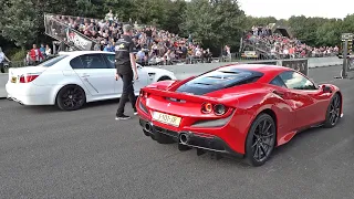 Ferrari F8 Tributo with Akrapovic Exhaust vs BMW M5 V10 E60 with Eisenmann Exhaust