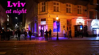 Walking in Lviv at night Old town on weekday (Львів Lwow Lemberg) Spring 2024 | Ukraine
