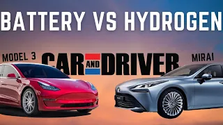 Model 3 VS Toyota Mirai (hydrogen powered):  Car and Driver rates them the same