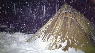 Winter Camping in a Hot Tent I Freezing Temperatures I Oven Pizza I 4K