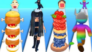 SANDWICH RUNNER vs BUILD A QUEEN vs PANCAKE RUN vs GIANT RUSH - Quadruple Gameplay