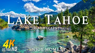 FLYING OVER LAKE TAHOE (4K UHD) Amazing Beautiful Nature Scenery with Relaxing Music | Piano Music