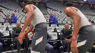 GIANNIS MEETS NBA LEGEND KAREEM ABDUL JABBAR BEFORE THE GAME