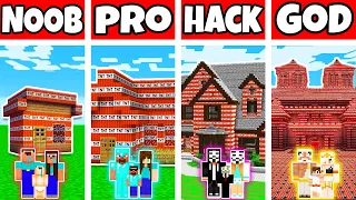 Minecraft: FAMILY TNT HOUSE BUILD CHALLENGE - NOOB vs PRO vs HACKER vs GOD in Minecraft