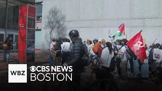 Students at Boston University protest in solidarity with students arrested at Columbia University