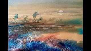 Lois' Simple MISTY SUNSET Watercolor Painting, Impressionist Watercolour landscape Tutorial Demo