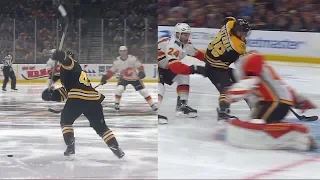 David Pastrnak finishes Torey Krug's long bank pass off end boards for terrific goal