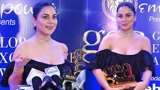 Shraddha Arya Sizzles In an Off Shoulder Thigh High Slit Dress at Global Excellence Awards 2024