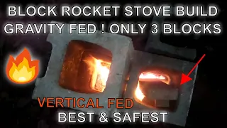 Best Block Rocket Stove Build & FIRE Gravity Feed DIY Stealth Cooking BBQ J tube