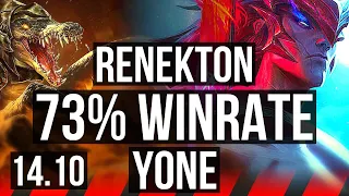 RENEKTON vs YONE (TOP) | 73% winrate, 13/2/3, Legendary | KR Master | 14.10