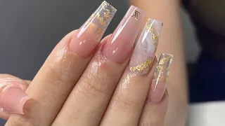 Coffin LV Marbled Foil Acrylic Nail