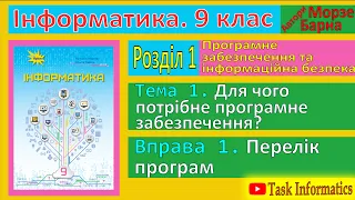 Тема 1. Вправа 1. Перелік програм | 9 клас | Морзе