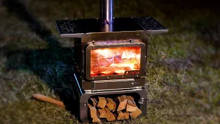 Camping Wood Stove Unboxing and First Burn - POMOLY Lumberjack Fastfold Titanium Tent Stove