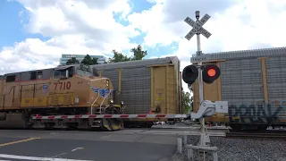 THREE TRAIN'S MEET!!! UP 8527, UP 7710, and AMTK 163 All Meet, 3rd St. Railroad Crossing West Sac CA