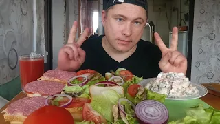 мукбанг/оливье салатик бутерброды/вкусняшки/mukbang/devoured/