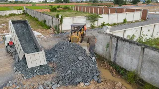 Incredible Nice Build Road By Skills Driver Bulldozer Push Stone With Dump Truck Unloading Stone
