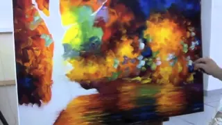 A sped up video of Leonid Afremov making a recreation of Colorful Night