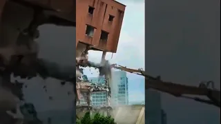 Excavator Demolishes Building with Power! #trending #shorts