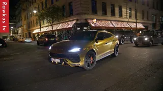 Arsenal football player Aubameyang driving his gold wrapped Lamborghini Urus