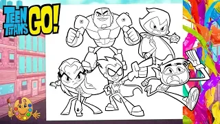 Coloring Teen Titans Go! Starfire, Robin, Cyborg, Raven and Beast Boy Coloring Book & Pages