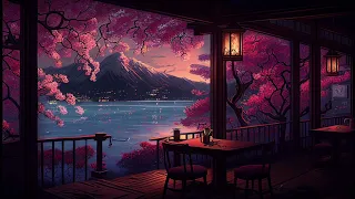 Japanese Lofi Music| Relax, Sleep, Chill. Japanese cafe with sakura, Mount Fuji and a beautiful view